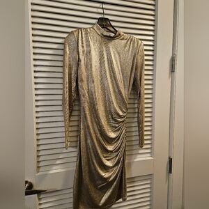 Alice + Olivia Metallic Gold Long Sleeve Dress